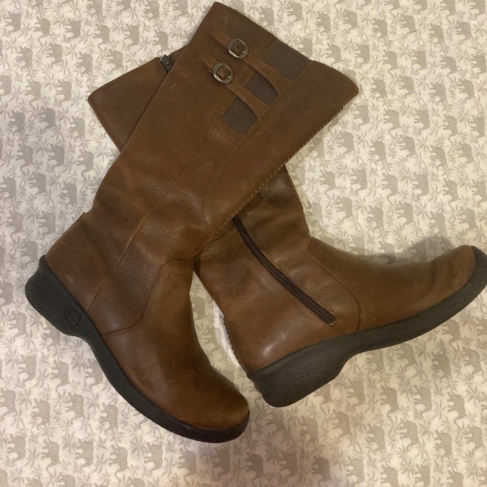 Brown leather boots